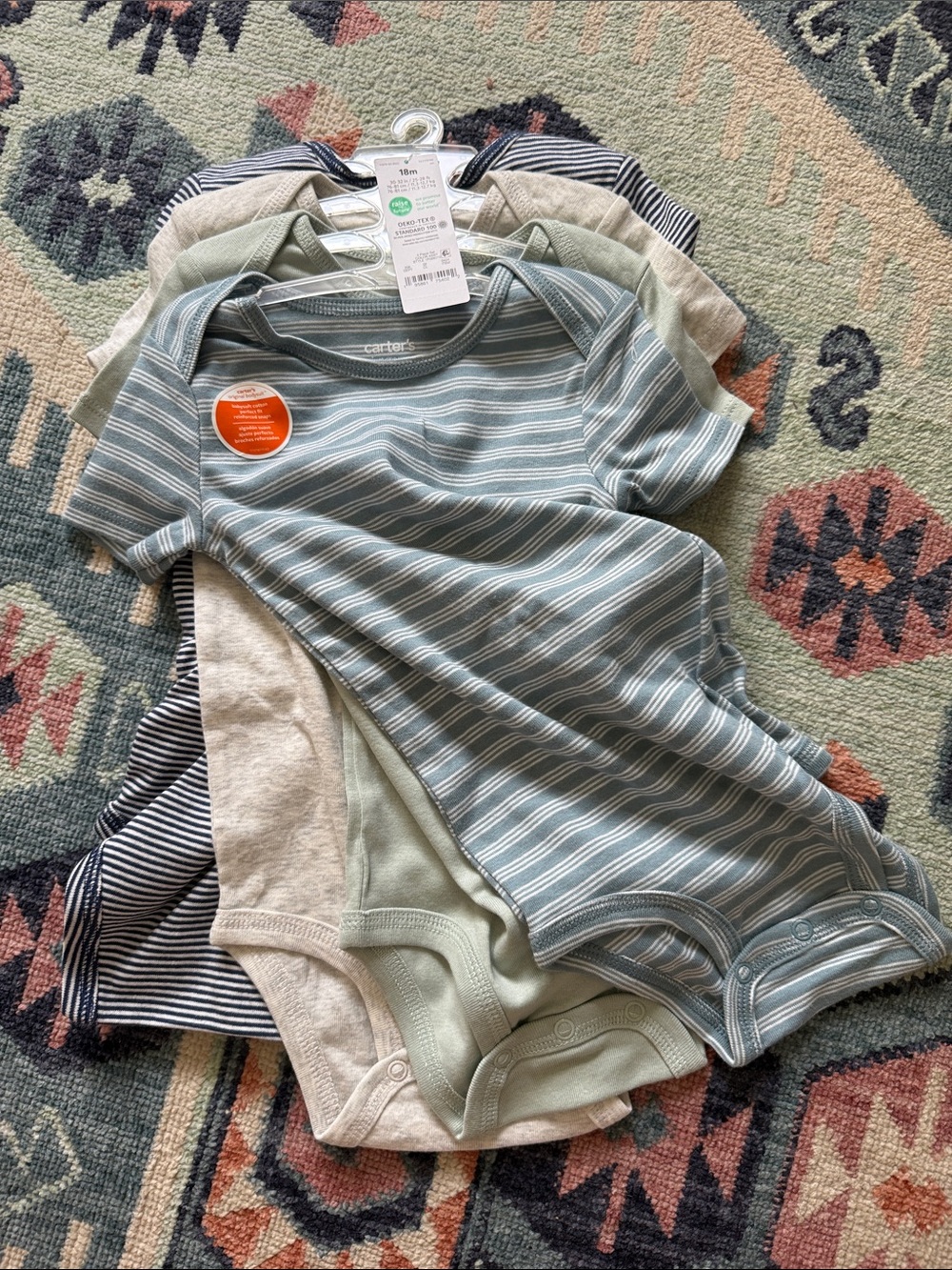 Carter's Blue, Green and Gray Striped Bodysuit Set